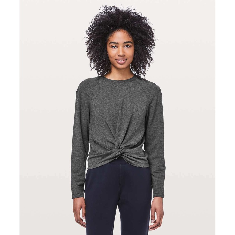 Lululemon Womens Tuck & Gather Pullover Twist Front Long Sleeve Charcoal Grey